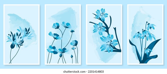 Abstract botanical wall art set. Vector illustration in scandinavian design