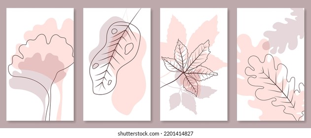 Abstract botanical wall art set. Vector illustration in scandinavian design