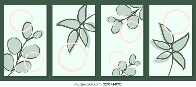 Abstract botanical wall art set. Vector illustration in scandinavian design