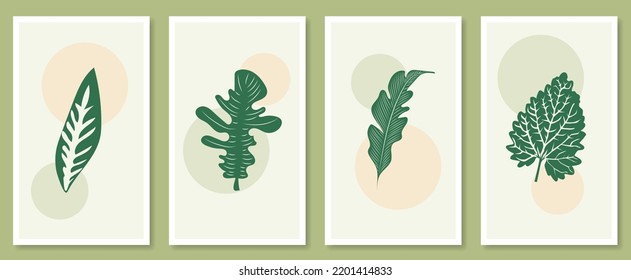 Resumen del conjunto de arte botánico en la pared. Ilustración vectorial en diseño escandinavo
