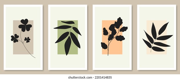 Abstract botanical wall art set. Vector illustration in scandinavian design
