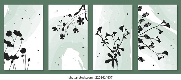Abstract botanical wall art set. Vector illustration in scandinavian design