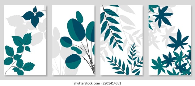 Resumen del conjunto de arte botánico en la pared. Ilustración vectorial en diseño escandinavo