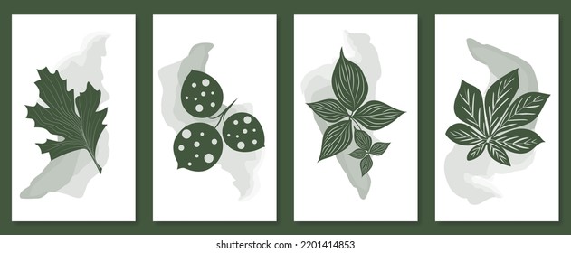 Abstract botanical wall art set. Vector illustration in scandinavian design