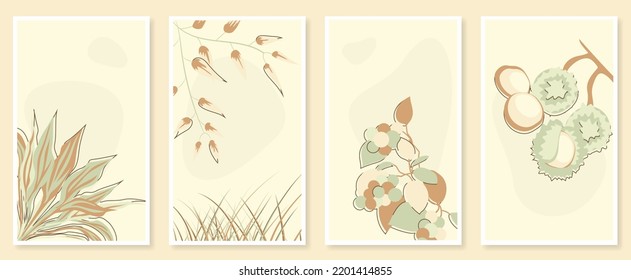 Resumen del conjunto de arte botánico en la pared. Ilustración vectorial en diseño escandinavo
