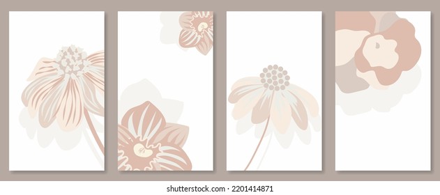 Abstract botanical wall art set. Vector illustration in scandinavian design