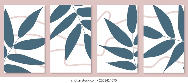 Resumen del conjunto de arte botánico en la pared. Ilustración vectorial en diseño escandinavo