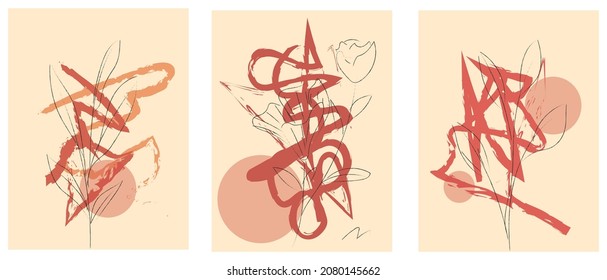 Abstract Botanical wall art vector set. line art drawing with abstract shape. Abstract Plant Art design for cover, wallpaper, Minimal and natural wall art. Vector illustration.