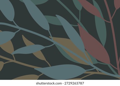 Abstractas fondo de follaje de inspiración invernal botánico. Paleta silenciada con una composición estática y orgánica. Ideal para usos digitales decorativos: Fondo de pantalla de escritorio o Fondo de pantalla de pantalla, fondo de presentación, fondo de reunión virtual y telón de fondo de seminario web.