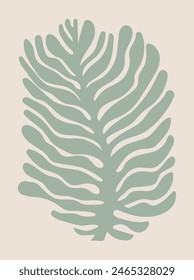 Abstract botany print in naive art style. Trendy retro poster of palm leaf in 70s style. Groovy aesthetic and contemporary background for wall prints.