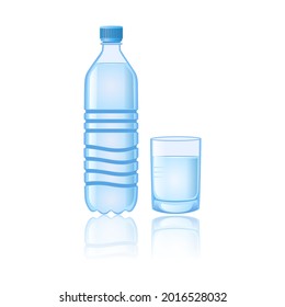 Abstract bottle and glass,  pure mineral water. vector illustration