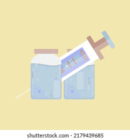 Abstract bottle and syringe with atk indicator flat vector concept design. Medical kit for virus protection illustration.