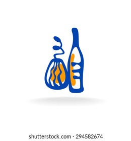Abstract bottle and vase logo.