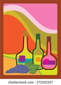 Abstract bottles and grapes
