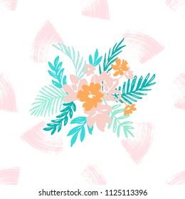 Abstract Bouquet of Flowers and Leaves. Illustration for Card,Cover, Magazine ,Postcard Background ,Advertising
