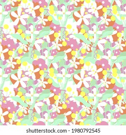 Abstract bouquet of flowers seamless pattern. Endless bright vector botanical ornament.