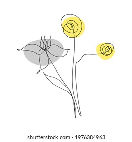 Abstract bouquet of flowers in a trendy linear style. Flowers one line drawing.