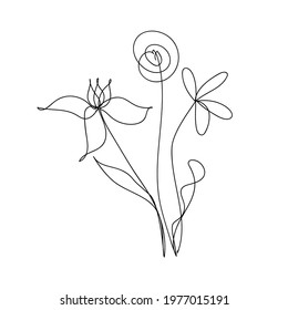 Abstract bouquet of flowers in a trendy linear style. Flowers one line drawing. Hand drawn bouquet.