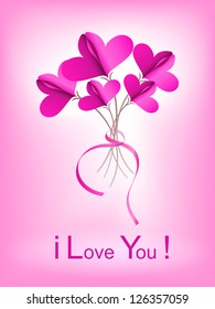 Abstract bouquet of paper  connected hearts on pink background