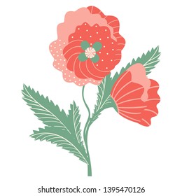 Abstract bouquet of poppies. Two flowers on a white background. Vector.