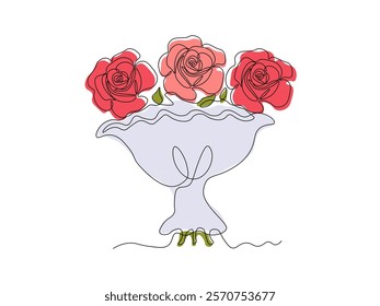Abstract bouquet of roses, continuous single one line art hand drawing sketch logo
