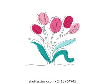 Abstract bouquet of tulips ,continuous one line art hand drawing sketch