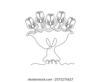 Abstract bouquet of tulips flower, continuous single one line art hand drawing sketch logo