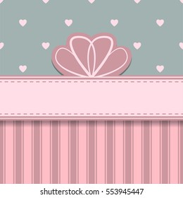 Abstract bow card with hearts and strips. Vector illustration