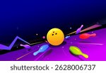 Abstract bowling background with glowing colors neon lights design. 
