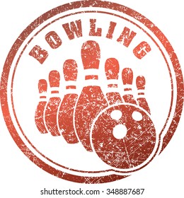 Abstract bowling rubber stamp grunge design in red tones.