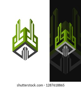 abstract box and building illustrations, modern and sophisticated design, flat color display, vector logo template, construction logo