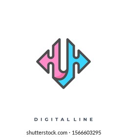 Abstract Box Line Art Illustration Vector Design Template. Suitable for Creative Industry, Multimedia, entertainment, Educations, Shop, and any related business