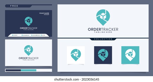 abstract box with pin location logo design. logo design and business card