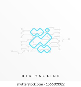 Abstract Box Technology Line Art Illustration Vector Design Template. Suitable for Creative Industry, Multimedia, entertainment, Educations, Shop, and any related business