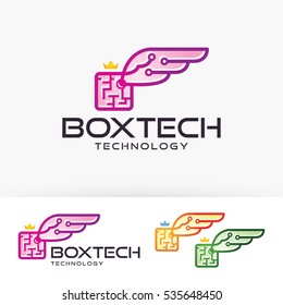 Abstract box wings logo design. Technology logo concept, Vector logo template