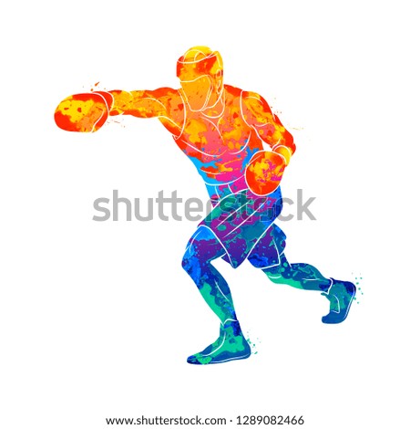 Abstract boxer man, mixed martial arts fighter from splash of watercolors. Vector illustration of paints