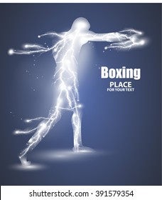 Abstract boxing from dot, flying lightning, vector illustration