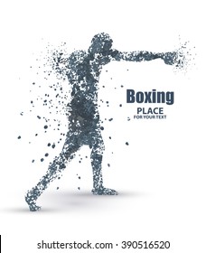 Abstract boxing from dot, particle divergent composition, vector illustration