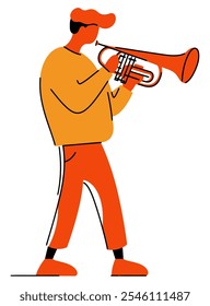 Abstract Boy Playing Tuba, Artistic Representation of Music and Joy in a Minimalist Style - Flat Vector Illustration