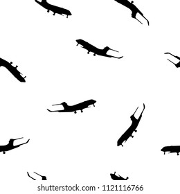 Abstract boys seamless pattern black Airplane silhouettes isolated on white background, illustration travel concept. Flying planes in sky simple ornamental print kids room wallpaper, vector, eps 10