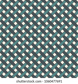 Abstract braiding background. Seamless surface pattern with repeated diagonal weave rectangular tiles. Wicker wallpaper. Classic geometric ornament. Modern checkered digital paper. Vector art