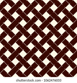 Abstract braiding background. Seamless surface pattern with repeated diagonal weave rectangular tiles. Wicker wallpaper. Classic geometric ornament. Modern checkered digital paper. Vector art