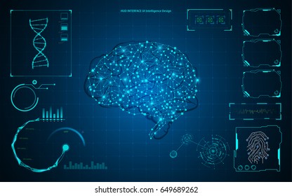 abstract brain artificial intelligence smart technology hud template background