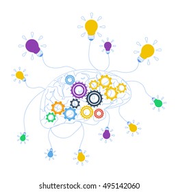 Abstract Brain and Bulbs. Vector Illustration.