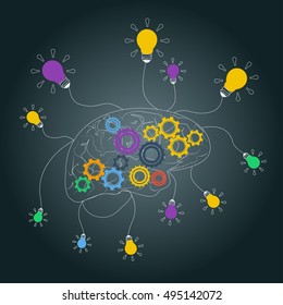 Abstract Brain and Bulbs. Vector Illustration.