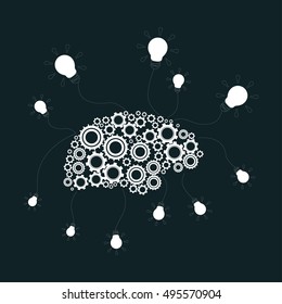 Abstract Brain and bulbs. Vector Illustration.