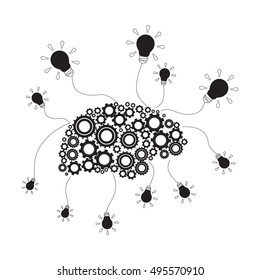 Abstract Brain and bulbs. Vector Illustration.