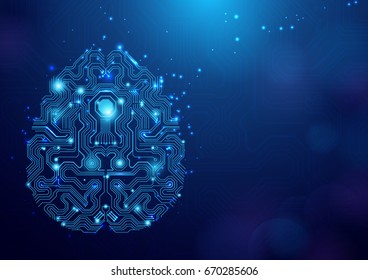 Abstract brain circuit lines hi technology on blue Background with Space for your Text