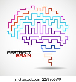 Abstract brain with colorful lines in the style maze. Vector illustration