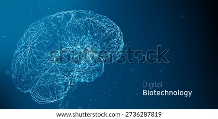 Abstract brain digital neuron system illustration. AI synapses and glowing neurons. Conceptual cyber biotechnology artificial intelligence. Brain structure. Futuristic mind scan.